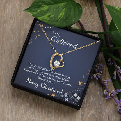 To My Girlfriend – Forever Love Necklace, Romantic Christmas Gift for Girlfriend, Heart Pendant Jewelry Gift from Boyfriend, Holiday Keepsake Necklace