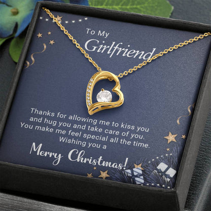 To My Girlfriend – Forever Love Necklace, Romantic Christmas Gift for Girlfriend, Heart Pendant Jewelry Gift from Boyfriend, Holiday Keepsake Necklace