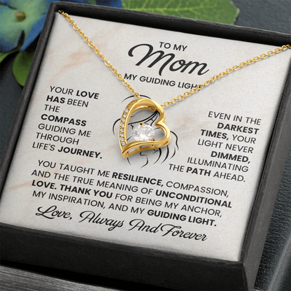 To My Mom Necklace – My Guiding Light Heart Pendant Gift | Emotional Love Always & Forever Jewelry