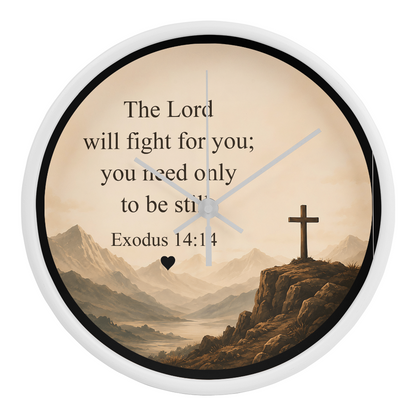 Exodus 14:14 Christian Wall Clock – The Lord Will Fight for You Scripture Clock | Inspirational Faith Home Decor