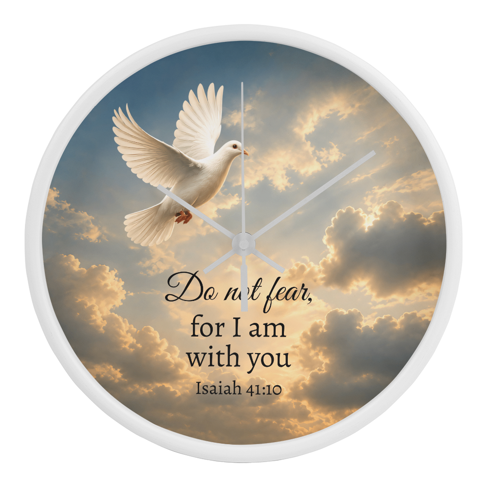 Isaiah 41:10 Christian Wall Clock – Do Not Fear for I Am With You | Dove Bible Verse Wall Clock | Inspirational Christian Home Decor