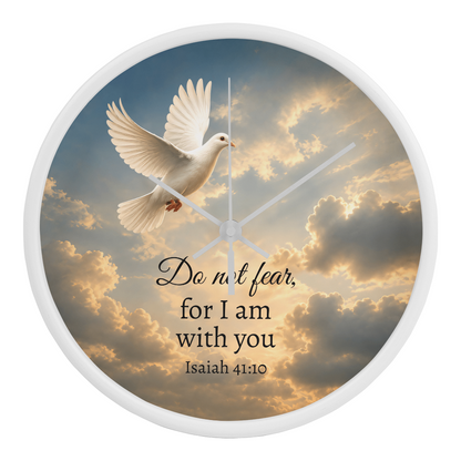 Isaiah 41:10 Christian Wall Clock – Do Not Fear for I Am With You | Dove Bible Verse Wall Clock | Inspirational Christian Home Decor