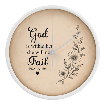 Psalm 46:5 Christian Wall Clock – God Is Within Her She Will Not Fail | Inspirational Bible Verse Wall Clock | Christian Home Decor for Women