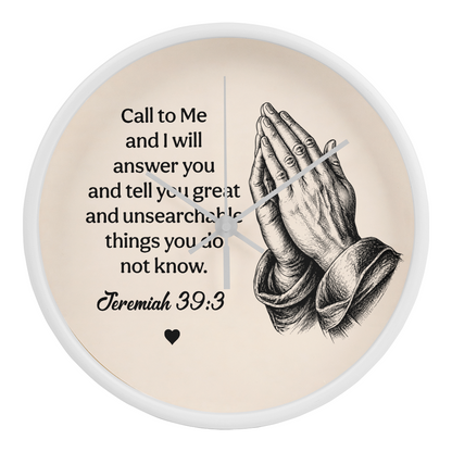 Jeremiah 33:3 Christian Wall Clock – Call to Me and I Will Answer You | Prayer Hands Bible Verse Wall Clock | Inspirational Christian Home Decor