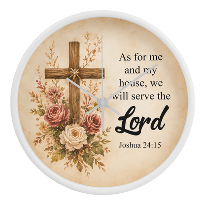 Joshua 24:15 Christian Wall Clock – As for Me and My House We Will Serve the Lord | Rustic Cross Bible Verse Wall Clock | Faith Home Decor
