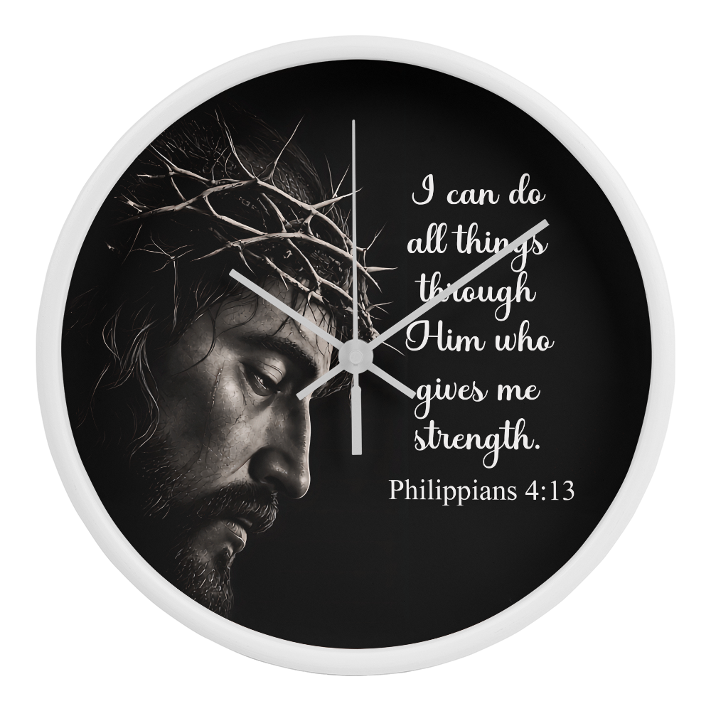 Philippians 4:13 Christian Wall Clock – I Can Do All Things Through Christ Inspirational Faith Decor