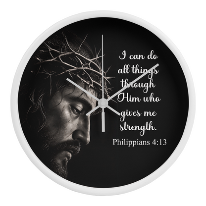 Philippians 4:13 Christian Wall Clock – I Can Do All Things Through Christ Inspirational Faith Decor