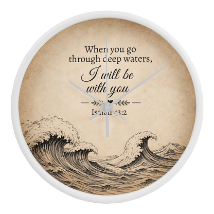 Isaiah 43:2 Christian Wall Clock – When You Go Through Deep Waters I Will Be With You | Inspirational Bible Verse Wall Clock | Faith Home Decor