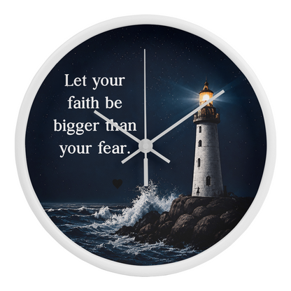 Let Your Faith Be Bigger Than Your Fear Wall Clock – Inspirational Christian Lighthouse Wall Clock | Faith-Based Home Decor