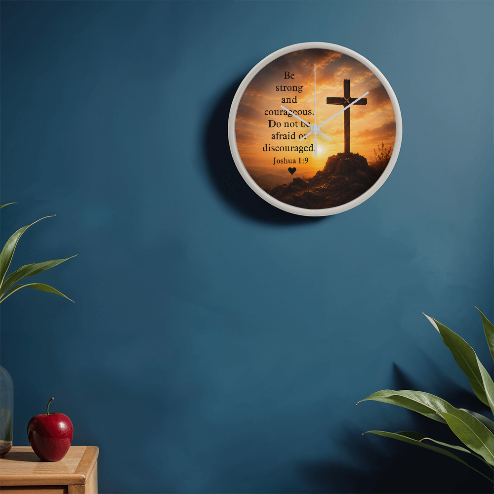 Religious wall clock with Joshua 1:9