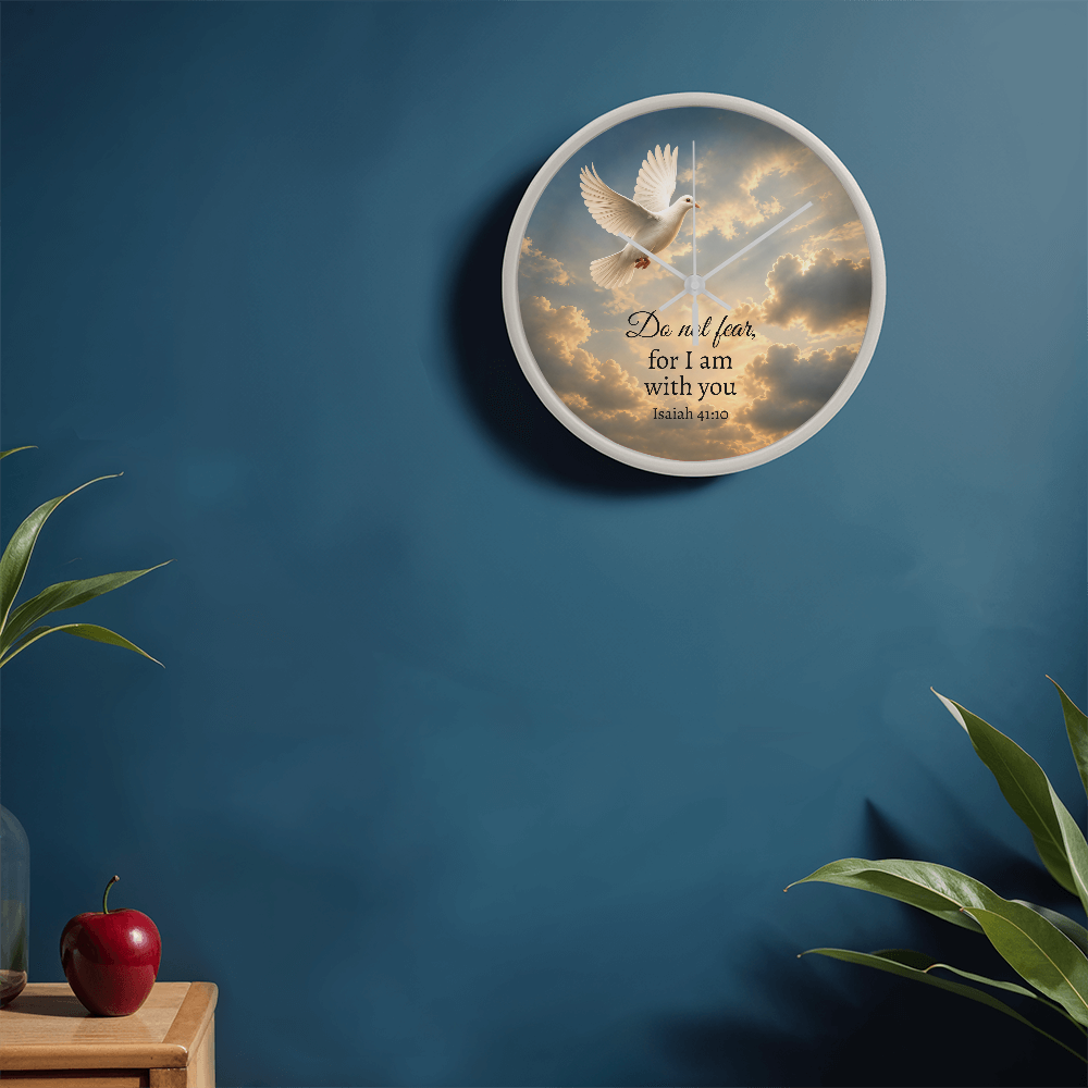 Isaiah 41:10 Christian Wall Clock – Do Not Fear for I Am With You | Dove Bible Verse Wall Clock | Inspirational Christian Home Decor