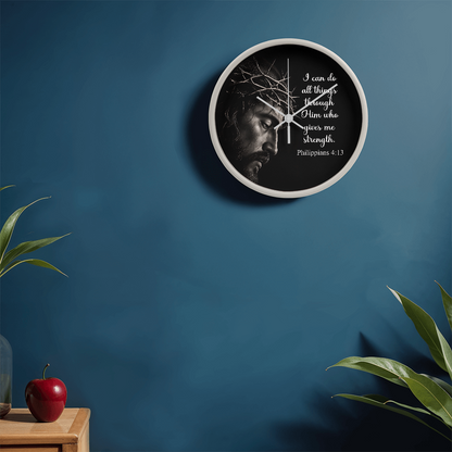 Philippians 4:13 Christian Wall Clock – I Can Do All Things Through Christ Inspirational Faith Decor
