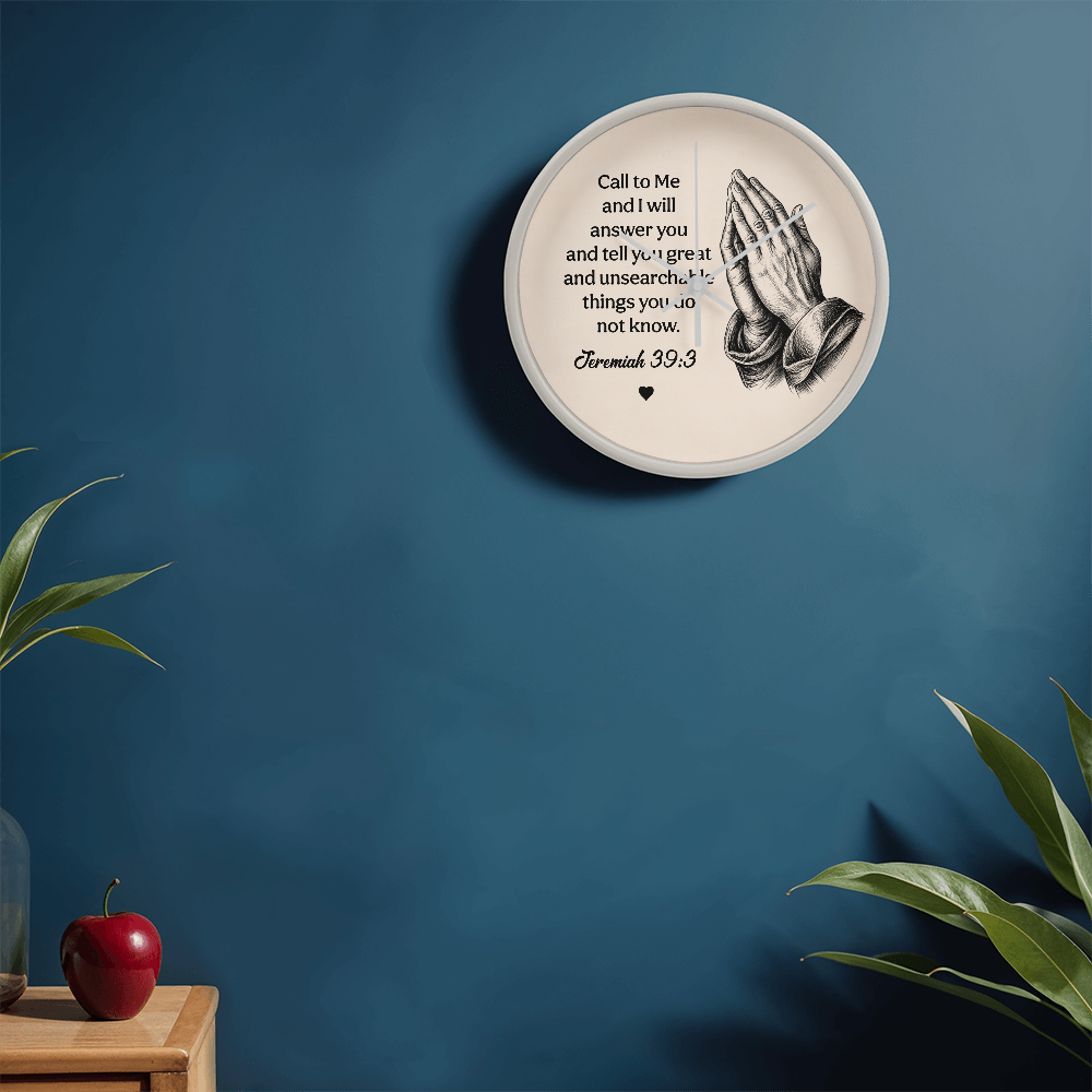 Jeremiah 33:3 Christian Wall Clock – Call to Me and I Will Answer You | Prayer Hands Bible Verse Wall Clock | Inspirational Christian Home Decor