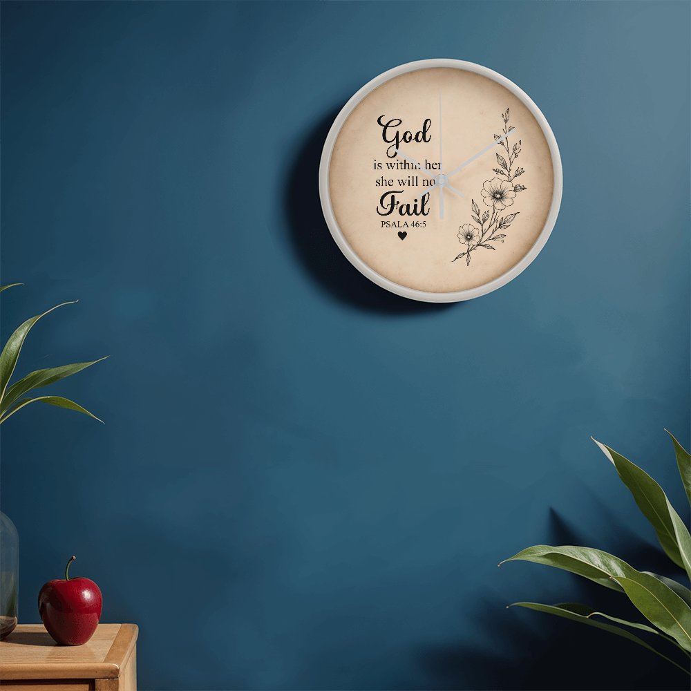 Psalm 46:5 Christian Wall Clock – God Is Within Her She Will Not Fail | Inspirational Bible Verse Wall Clock | Christian Home Decor for Women