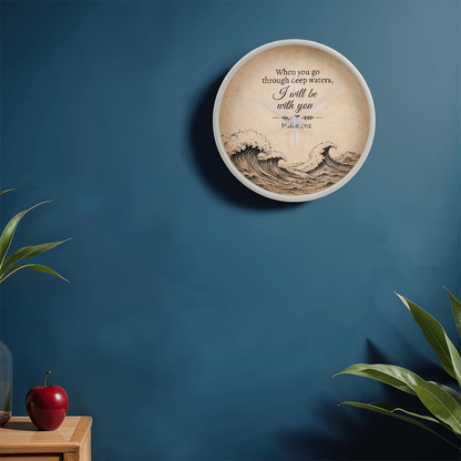 Isaiah 43:2 Christian Wall Clock – When You Go Through Deep Waters I Will Be With You | Inspirational Bible Verse Wall Clock | Faith Home Decor