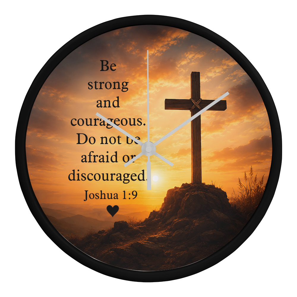 Cross sunset Bible verse clock