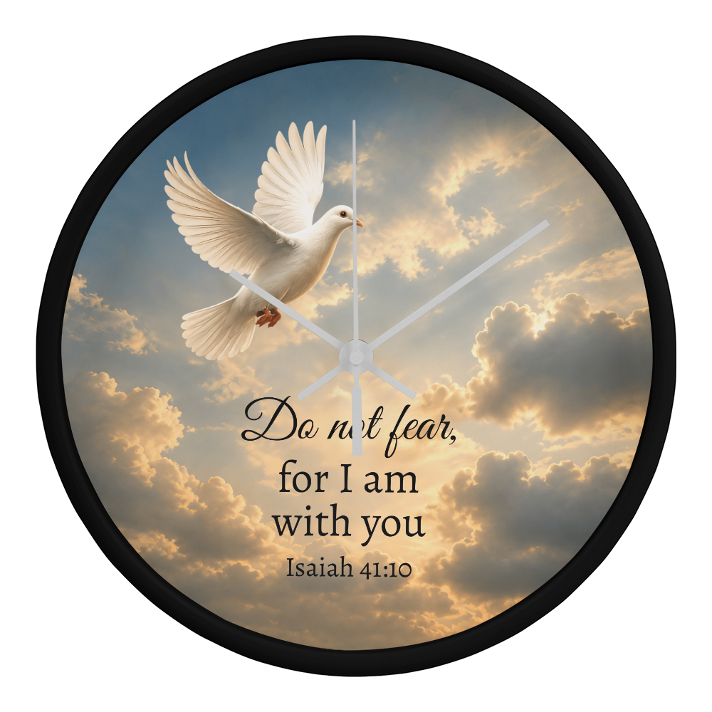 Isaiah 41:10 Christian Wall Clock – Do Not Fear for I Am With You | Dove Bible Verse Wall Clock | Inspirational Christian Home Decor