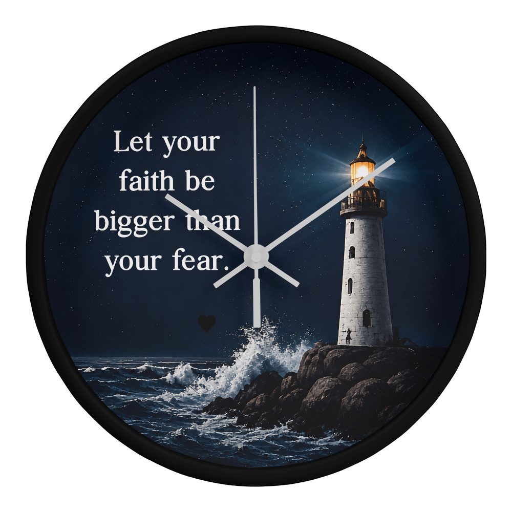 Let Your Faith Be Bigger Than Your Fear Wall Clock – Inspirational Christian Lighthouse Wall Clock | Faith-Based Home Decor