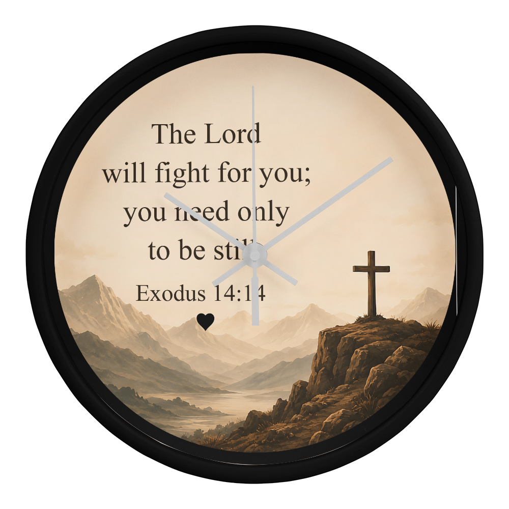 Exodus 14:14 Christian Wall Clock – The Lord Will Fight for You Scripture Clock | Inspirational Faith Home Decor