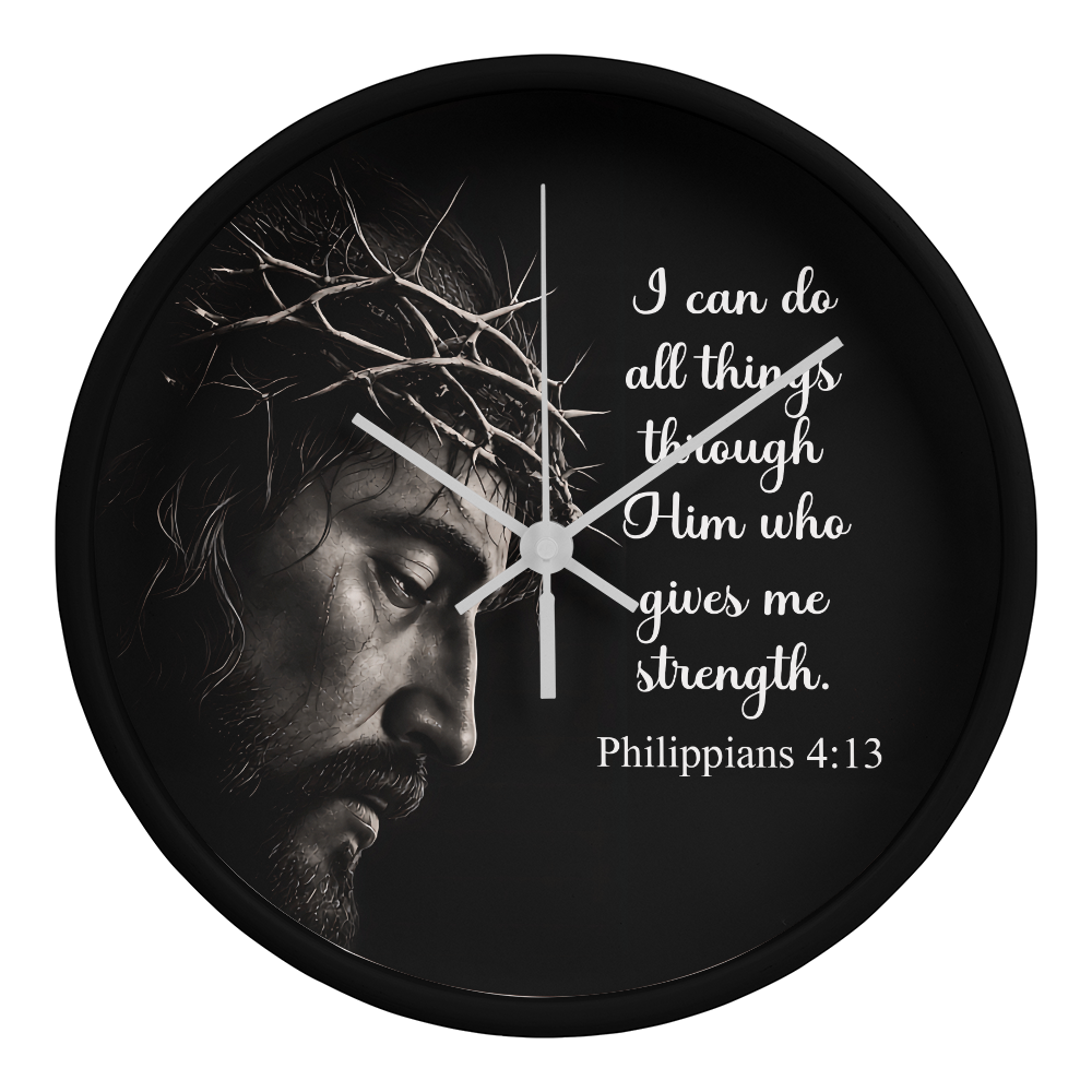 Philippians 4:13 Christian Wall Clock – I Can Do All Things Through Christ Inspirational Faith Decor