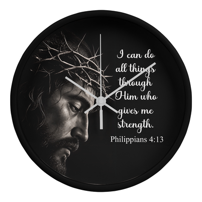 Philippians 4:13 Christian Wall Clock – I Can Do All Things Through Christ Inspirational Faith Decor