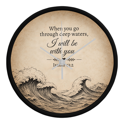 Isaiah 43:2 Christian Wall Clock – When You Go Through Deep Waters I Will Be With You | Inspirational Bible Verse Wall Clock | Faith Home Decor