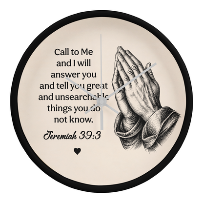 Jeremiah 33:3 Christian Wall Clock – Call to Me and I Will Answer You | Prayer Hands Bible Verse Wall Clock | Inspirational Christian Home Decor