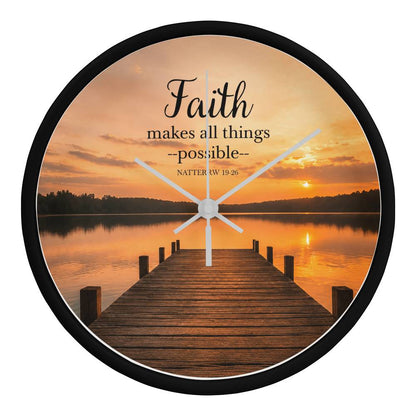 Faith Makes All Things Possible Wall Clock – Matthew 19:26 Christian Wall Clock | Inspirational Lake Sunset Faith Home Decor