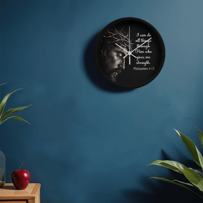 Philippians 4:13 Christian Wall Clock – I Can Do All Things Through Christ Inspirational Faith Decor