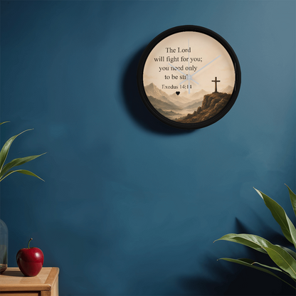 Exodus 14:14 Christian Wall Clock – The Lord Will Fight for You Scripture Clock | Inspirational Faith Home Decor