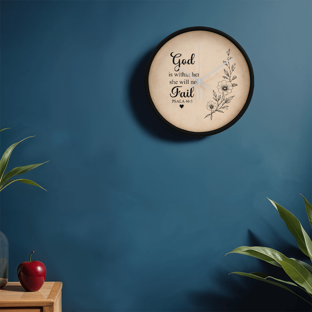 Psalm 46:5 Christian Wall Clock – God Is Within Her She Will Not Fail | Inspirational Bible Verse Wall Clock | Christian Home Decor for Women