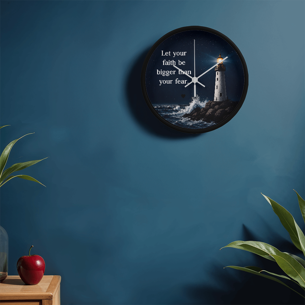 Let Your Faith Be Bigger Than Your Fear Wall Clock – Inspirational Christian Lighthouse Wall Clock | Faith-Based Home Decor