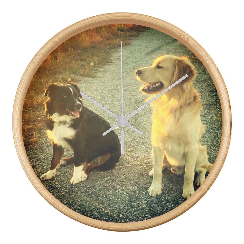 Wall Clock, Wood Frame, Doggies Picture Clock Face - YERTIZZ.COM