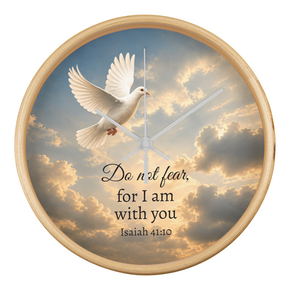 Isaiah 41:10 Christian Wall Clock – Do Not Fear for I Am With You | Dove Bible Verse Wall Clock | Inspirational Christian Home Decor