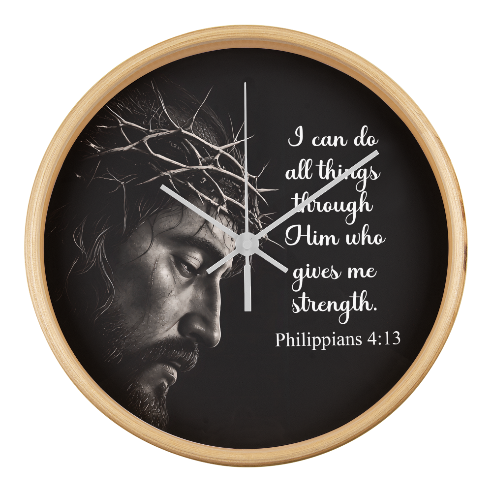 Philippians 4:13 Christian Wall Clock – I Can Do All Things Through Christ Inspirational Faith Decor