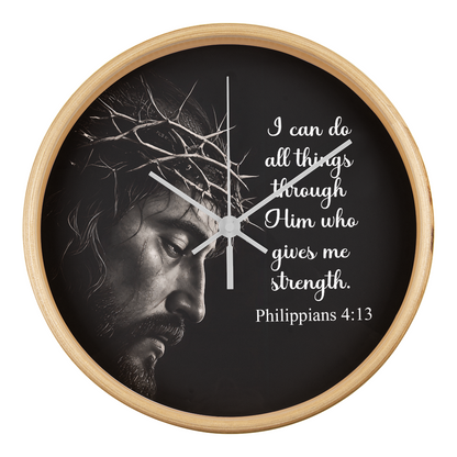 Philippians 4:13 Christian Wall Clock – I Can Do All Things Through Christ Inspirational Faith Decor