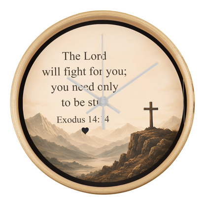 Exodus 14:14 Christian Wall Clock – The Lord Will Fight for You Scripture Clock | Inspirational Faith Home Decor