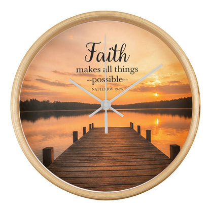 Faith Makes All Things Possible Wall Clock – Matthew 19:26 Christian Wall Clock | Inspirational Lake Sunset Faith Home Decor