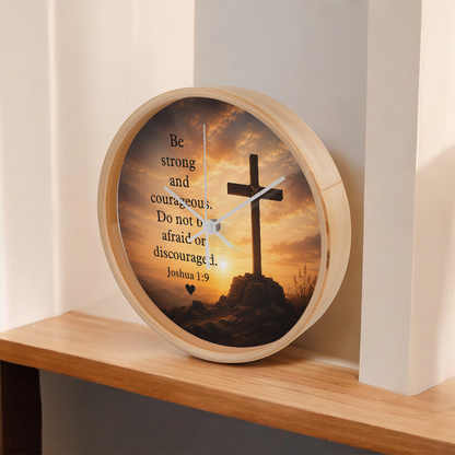 Joshua 1:9 Christian Wall Clock – Be Strong and Courageous Cross Scripture Clock | Inspirational Faith Home Decor