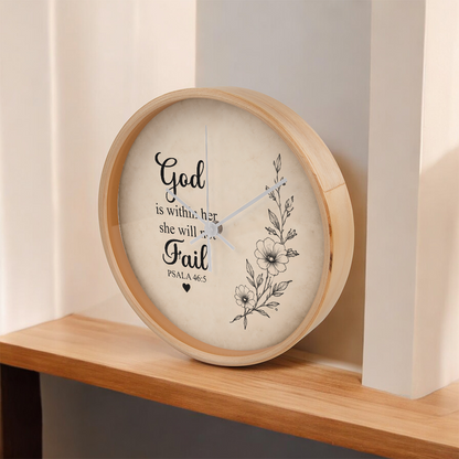 Psalm 46:5 Christian Wall Clock – God Is Within Her She Will Not Fail | Inspirational Bible Verse Wall Clock | Christian Home Decor for Women