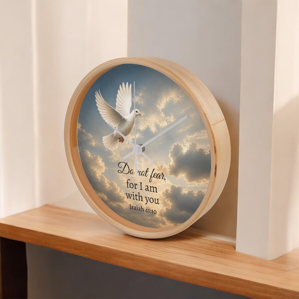 Isaiah 41:10 Christian Wall Clock – Do Not Fear for I Am With You | Dove Bible Verse Wall Clock | Inspirational Christian Home Decor
