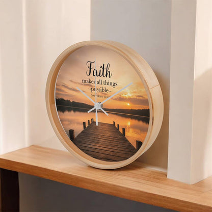 Faith Makes All Things Possible Wall Clock – Matthew 19:26 Christian Wall Clock | Inspirational Lake Sunset Faith Home Decor