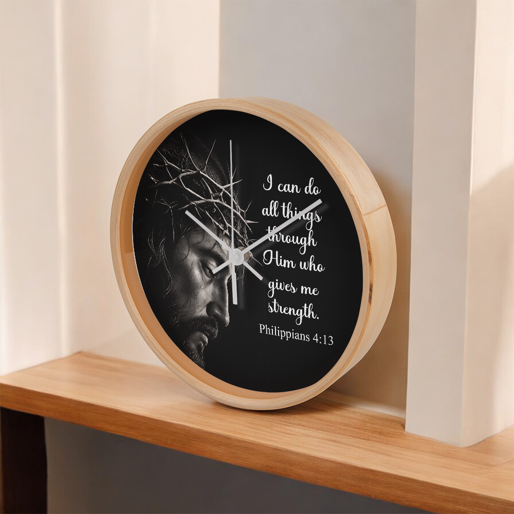 Philippians 4:13 Christian Wall Clock – I Can Do All Things Through Christ Inspirational Faith Decor