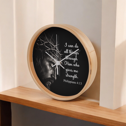 Philippians 4:13 Christian Wall Clock – I Can Do All Things Through Christ Inspirational Faith Decor