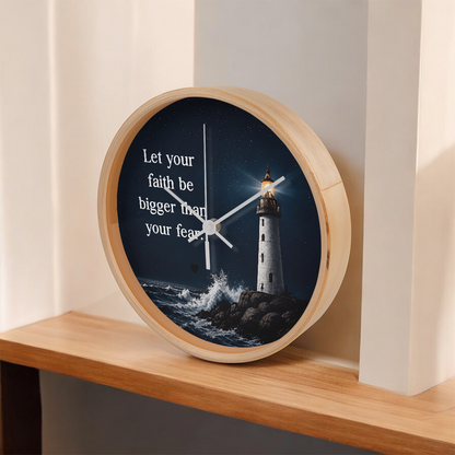 Let Your Faith Be Bigger Than Your Fear Wall Clock – Inspirational Christian Lighthouse Wall Clock | Faith-Based Home Decor