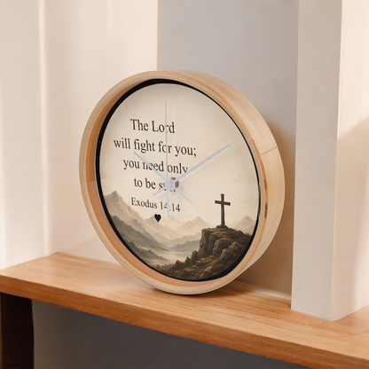 Exodus 14:14 Christian Wall Clock – The Lord Will Fight for You Scripture Clock | Inspirational Faith Home Decor