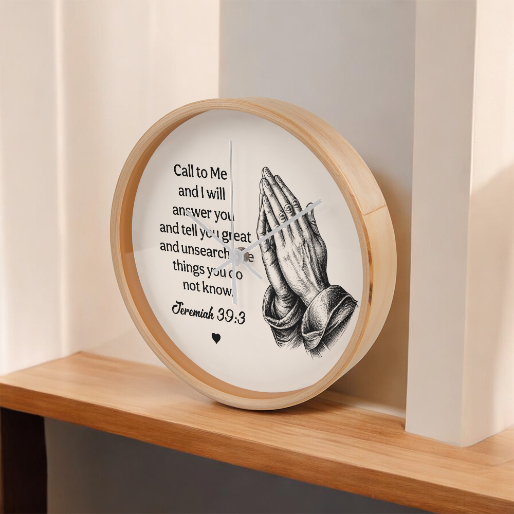 Jeremiah 33:3 Christian Wall Clock – Call to Me and I Will Answer You | Prayer Hands Bible Verse Wall Clock | Inspirational Christian Home Decor