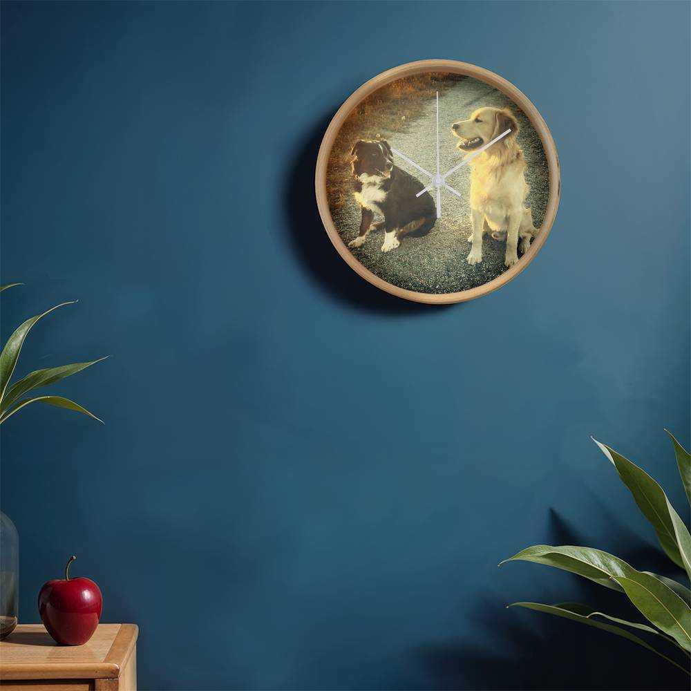 Wall Clock, Wood Frame, Doggies Picture Clock Face - YERTIZZ.COM
