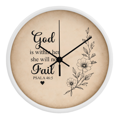 Psalm 46:5 Christian Wall Clock – God Is Within Her She Will Not Fail | Inspirational Bible Verse Wall Clock | Christian Home Decor for Women