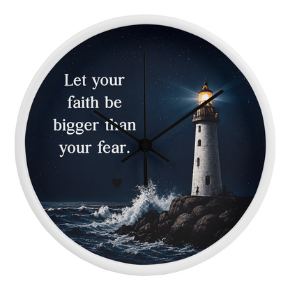 Let Your Faith Be Bigger Than Your Fear Wall Clock – Inspirational Christian Lighthouse Wall Clock | Faith-Based Home Decor